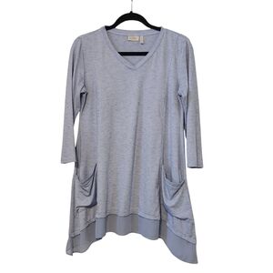 Lori Goldstein LOGO 3/4 Sleeve Light Blue Top, Pockets, Lagenlook sz small
